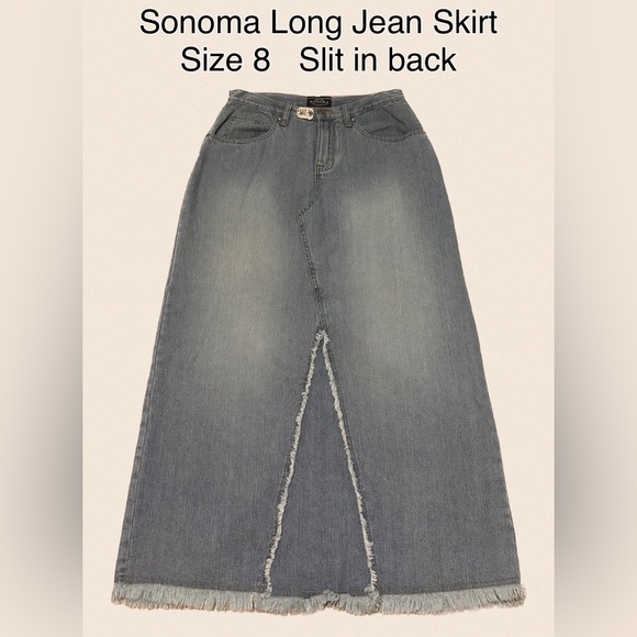 Sonoma Dresses & Skirts - Sonoma long midi jean skirt size 8 raw hem slit in back ~ 1990’s